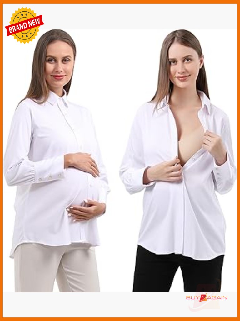 Maternity Button Down Blouse Long Sleeve Professional Work Shirt